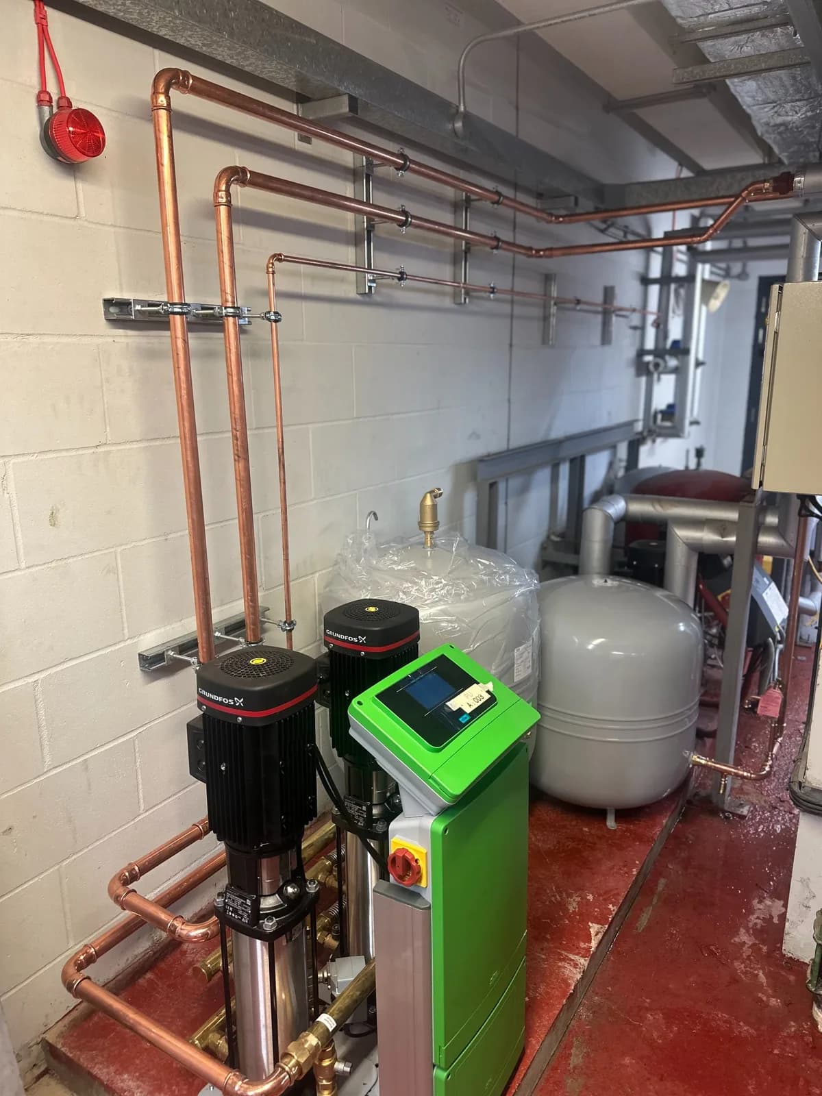 Commercial pressurisation units, expansion vessels and copper pipework
